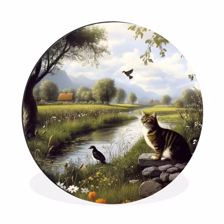 Wandcirkel - Aluminium - Kat - Beekje - Weide — 1