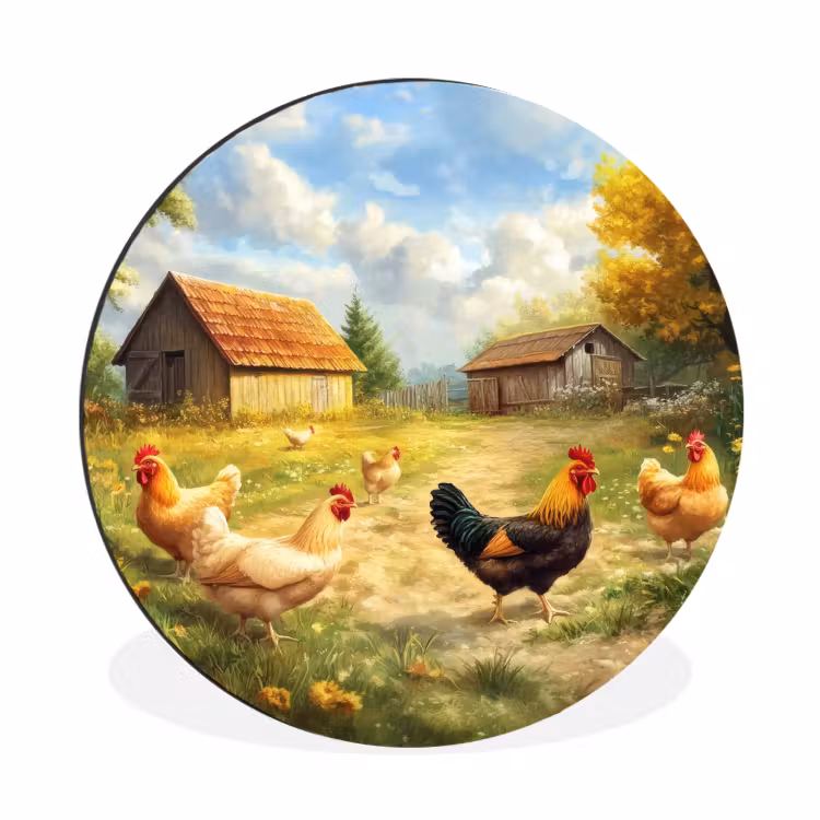 Wandcirkel - Aluminium - Kippen - Landelijke rust - Natuur — 1