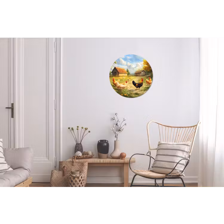 Wandcirkel - Aluminium - Kippen - Landelijke rust - Natuur — 2