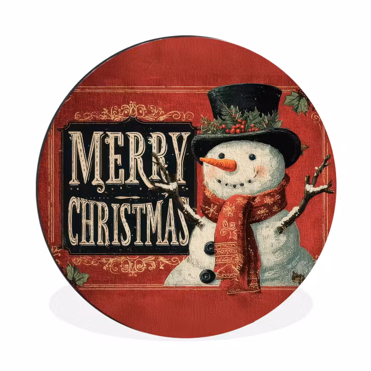 Wandcirkel - Aluminium - Klassiek - Kerstgroet - Sneeuwpop - Rood — 1