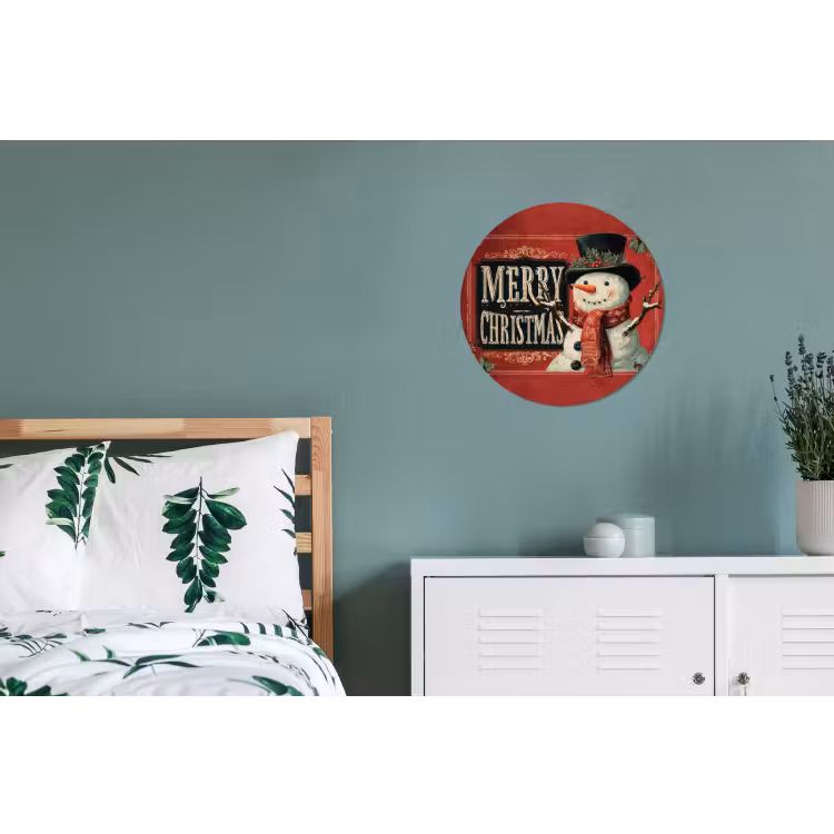 Wandcirkel - Aluminium - Klassiek - Kerstgroet - Sneeuwpop - Rood — 4