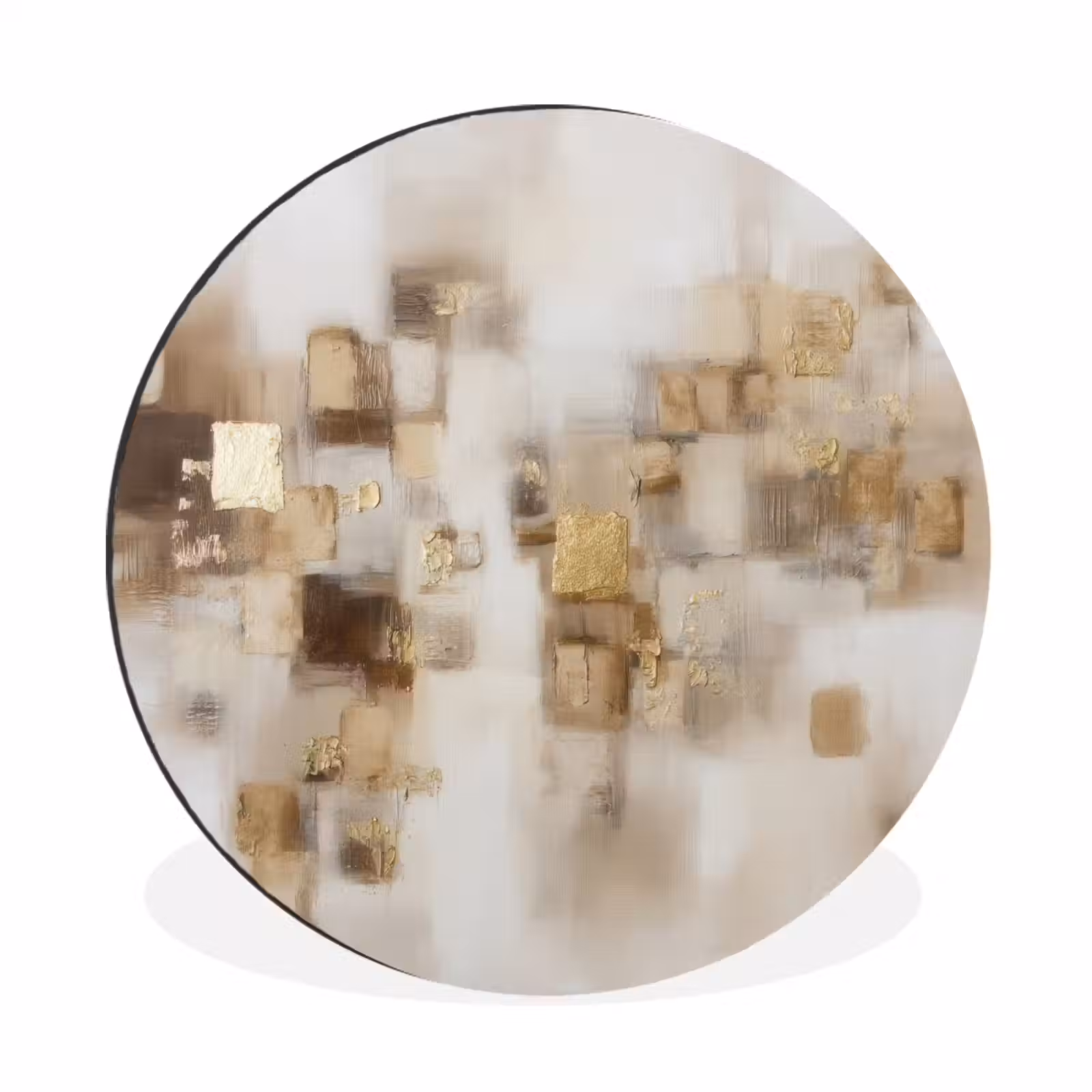 Wandcirkel - Aluminium - Abstracte vierkanten - Aardetonen - Mistig — 1