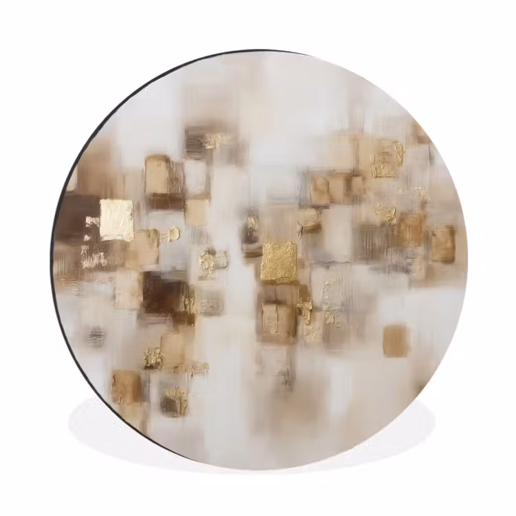 Wandcirkel - Aluminium - Abstracte vierkanten - Aardetonen - Mistig — 1