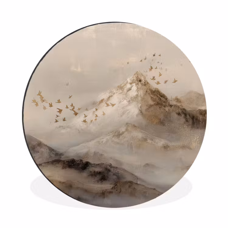 Wandcirkel - Aluminium - Berglandschap - Mist - Penseelstreken — 1