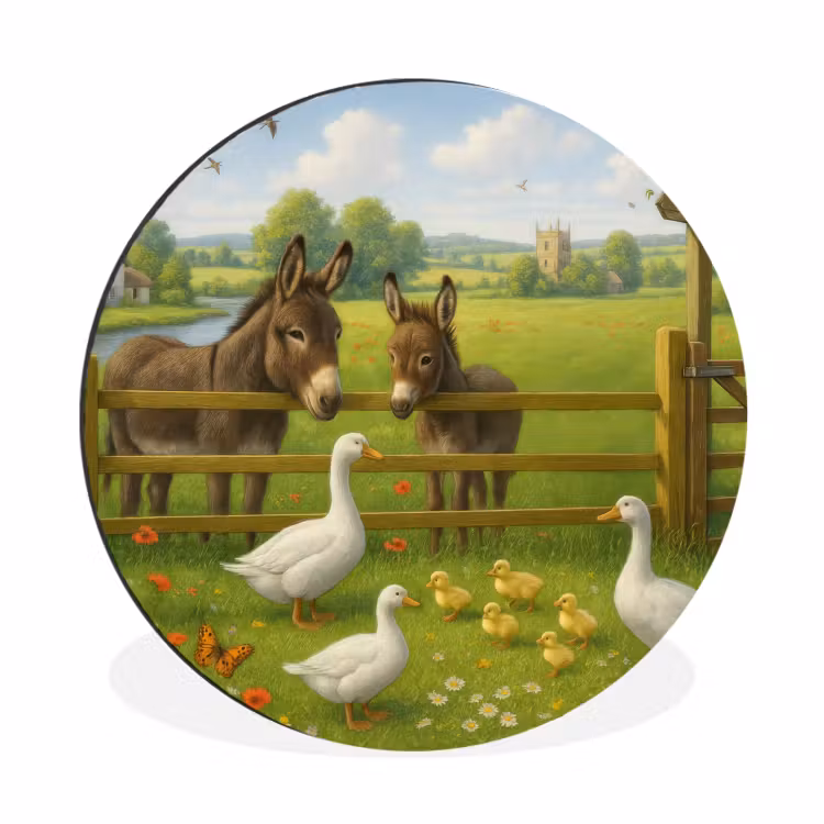 Wandcirkel - Aluminium - Ezels - Ganzen - Kleurrijk — 1