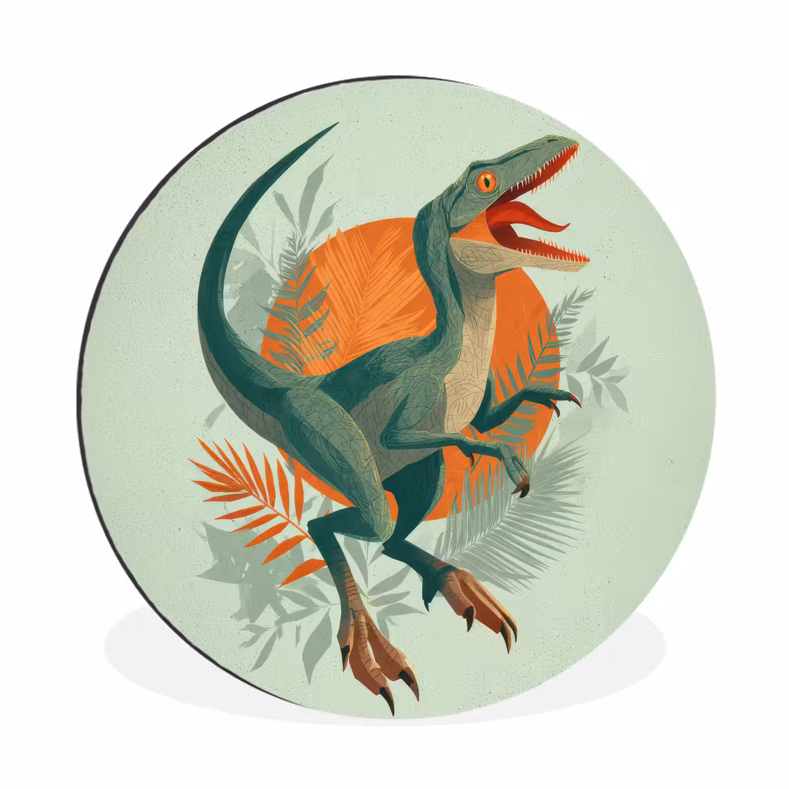Wandcirkel - Aluminium - Dino - Bladeren - Grafisch - Groen — 1