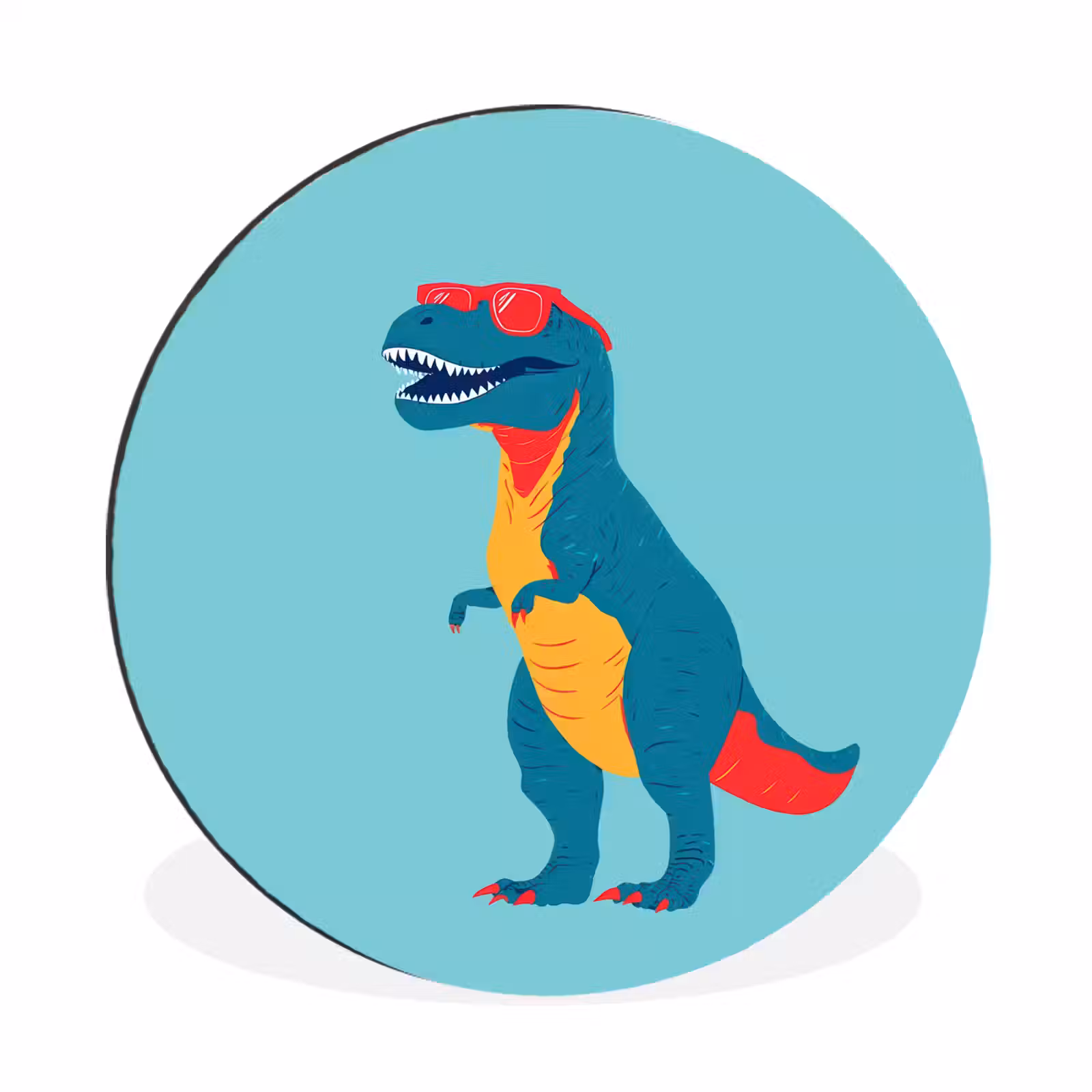 Wandcirkel - Aluminium - Dinosaurus - Blauw - Zonnebril — 1