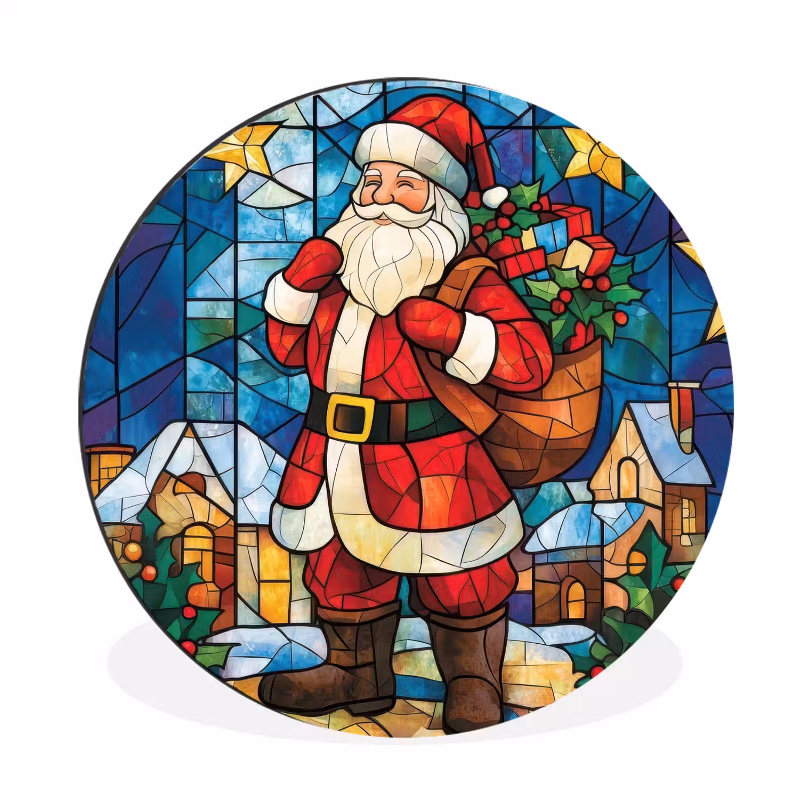 Wandcirkel - Aluminium - Kerstman - Glas - Kleurrijk — 1
