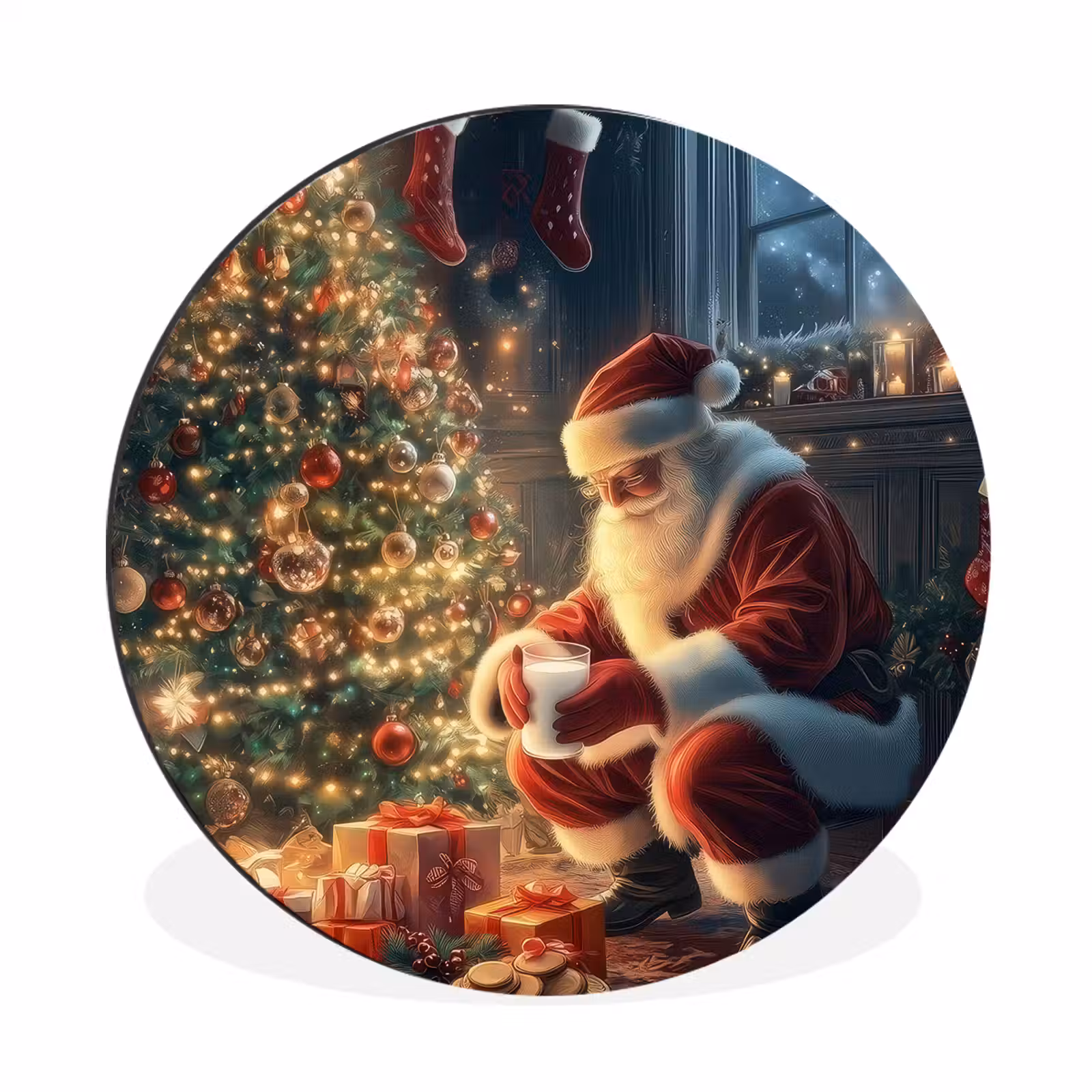 Wandcirkel - Aluminium - Kerstman - Haard - Donker — 1