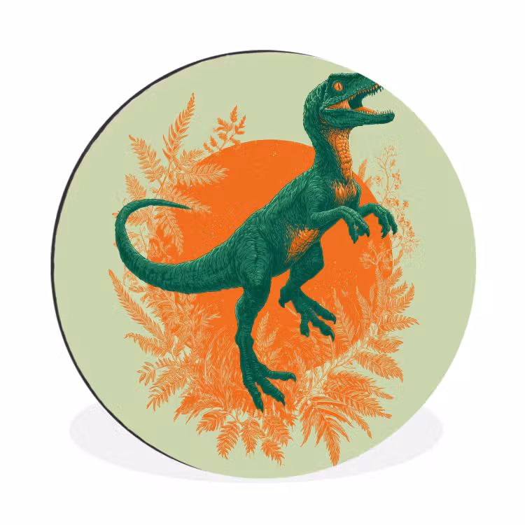 Wandcirkel - Aluminium - Dinosaurus - Groen - Planten - Cirkel — 1