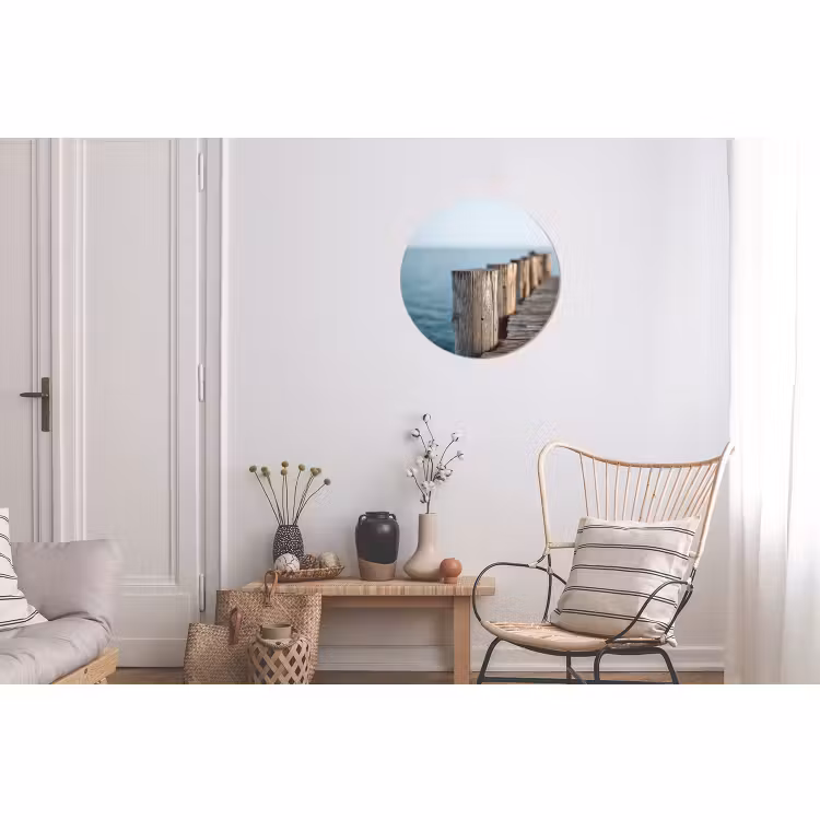Wandcirkel - Aluminium - Houten steiger - Helderblauwe lucht — 2