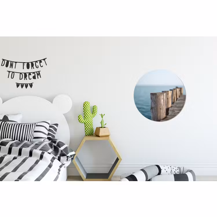 Wandcirkel - Aluminium - Houten steiger - Helderblauwe lucht — 5