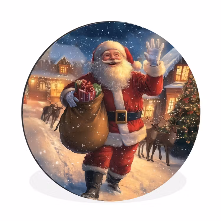 Wandcirkel - Aluminium - Kerstman - Dorp - Hert - Donker — 1