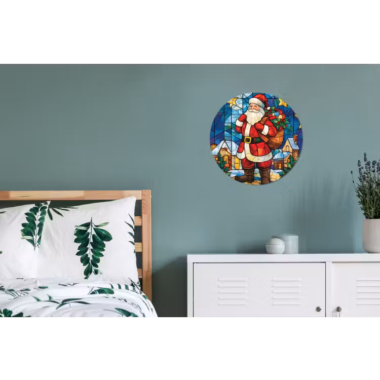 Wandcirkel - Aluminium - Kerstman - Glas - Kleurrijk — 4