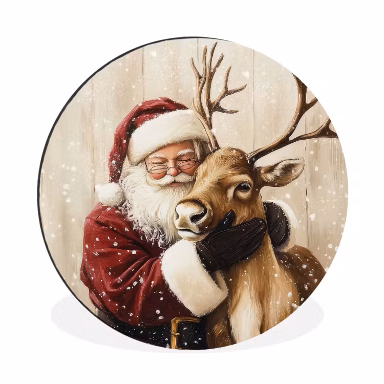 Wandcirkel - Aluminium - Kerstman - Rendier - Sneeuw - Kleurrijk — 1