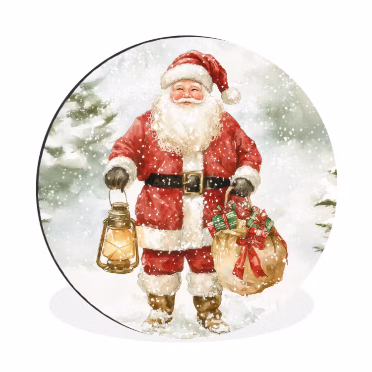 Wandcirkel - Aluminium - Kerstman- Winter - Sneeuw - Wit - Rood — 1