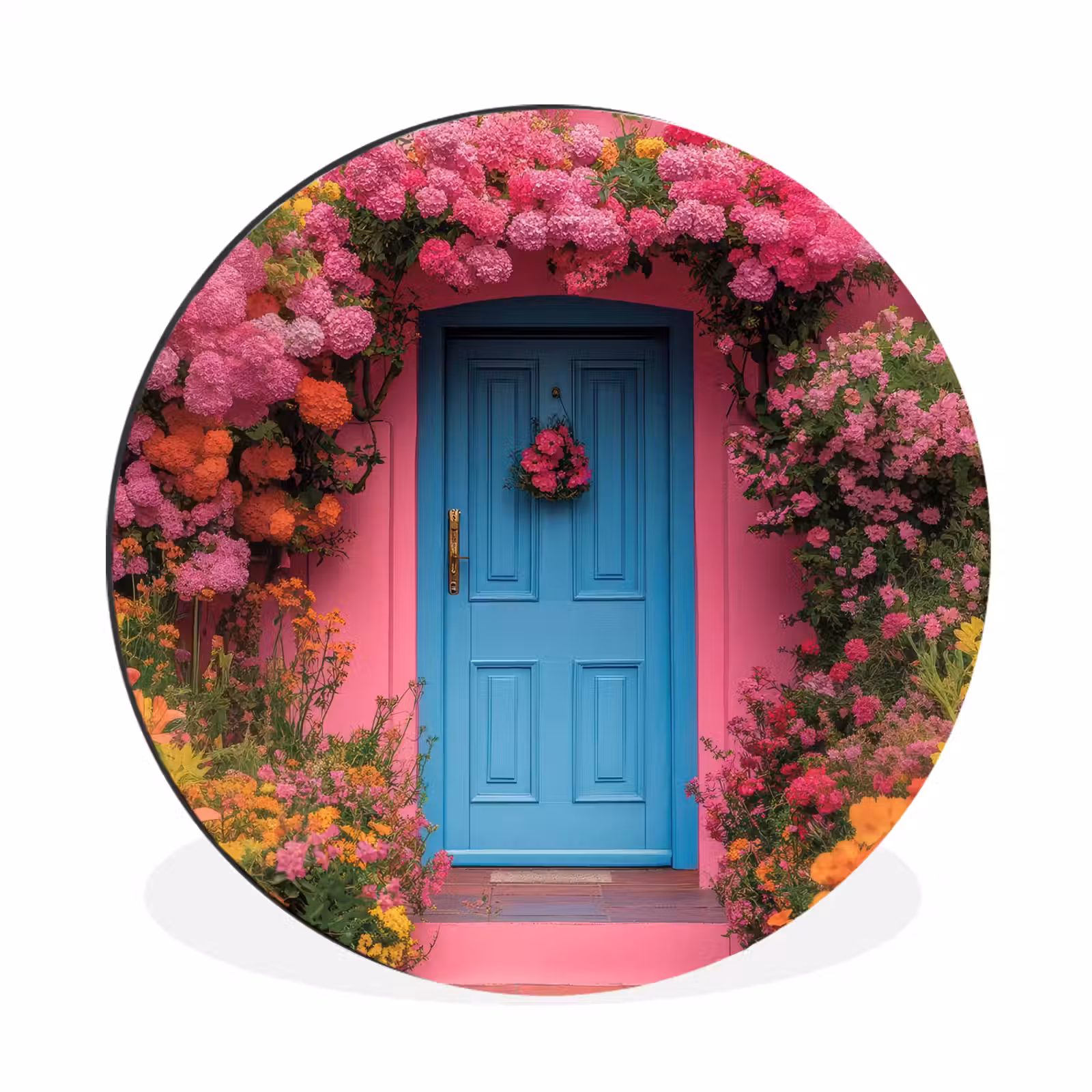 Wandcirkel - Aluminium - Bloemen - Deur - Roze — 1