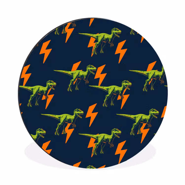 Wandcirkel - Aluminium - Bliksemschichten - Oranje - Dinosaurussen — 1