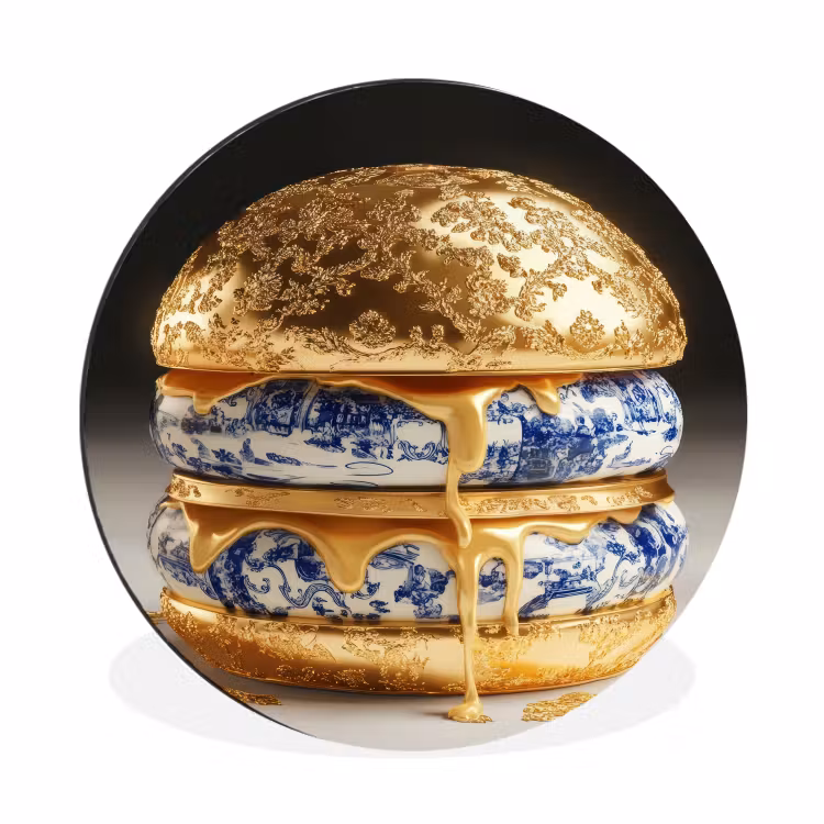Wandcirkel - Aluminium - Delftsblauw - Goud - Burger — 1