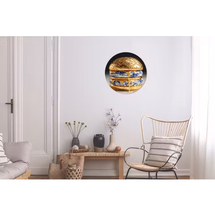 Wandcirkel - Aluminium - Delftsblauw - Goud - Burger — 2