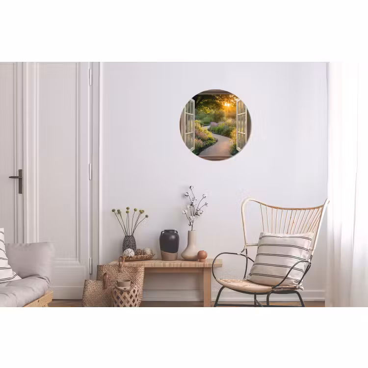 Wandcirkel - Aluminium - Doorkijk - Bloemen - Natuur - Zon - Pad — 2