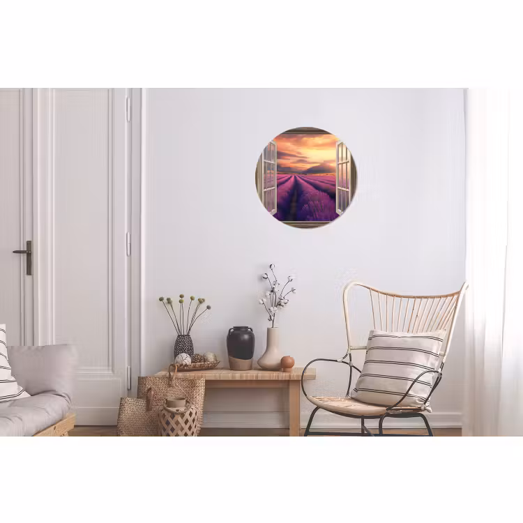 Wandcirkel - Aluminium - Doorkijk - Lavendel - Landschap - Bloemen - Paars — 2