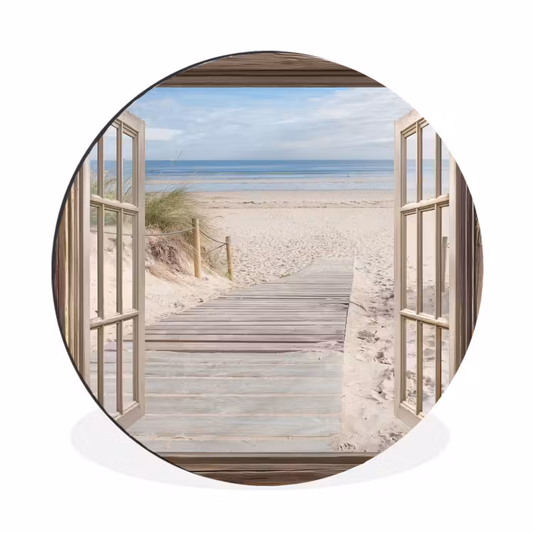 Wandcirkel - Aluminium - Doorkijk - Strand - Duinen - Pad - Landschap — 1