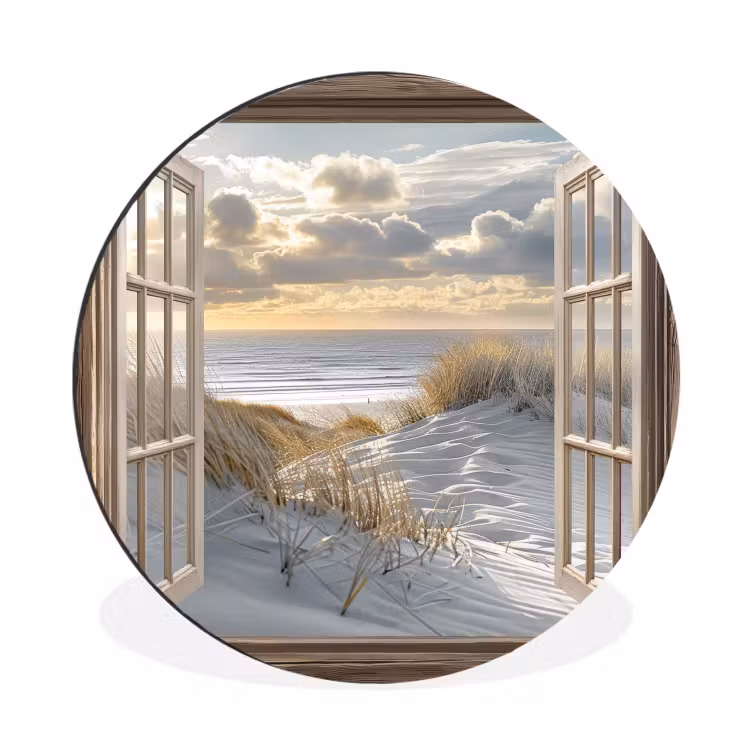 Wandcirkel - Aluminium - Doorkijk - Strand - Duinen - Zee - Natuur — 1
