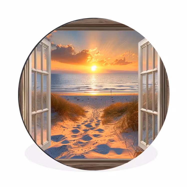 Wandcirkel - Aluminium - Doorkijk - Strand - Duinen - Zonsondergang — 1
