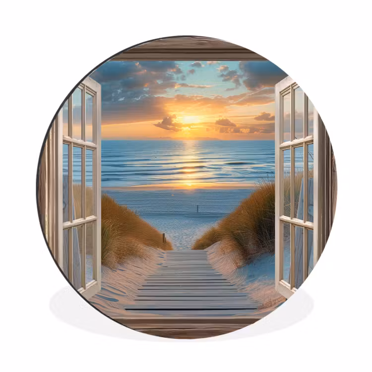 Wandcirkel - Aluminium - Doorkijk - Strand - Pad - Zonsondergang — 1
