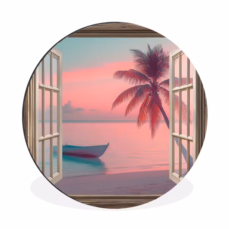 Wandcirkel - Aluminium - Doorkijk - Strand - Palmboom - Tropisch — 1