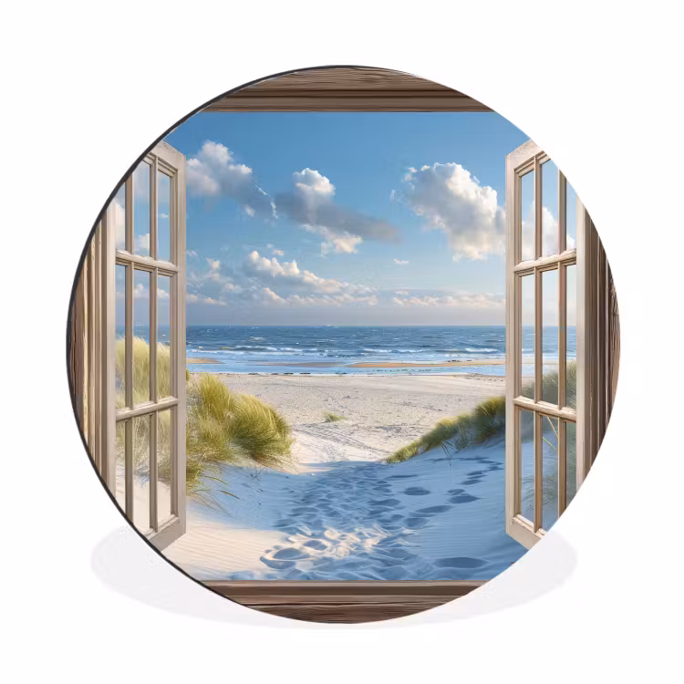 Wandcirkel - Aluminium - Doorkijk - Strand - Raam - Duinen - Zee — 1