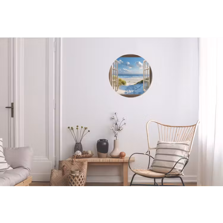 Wandcirkel - Aluminium - Doorkijk - Strand - Raam - Duinen - Zee — 2