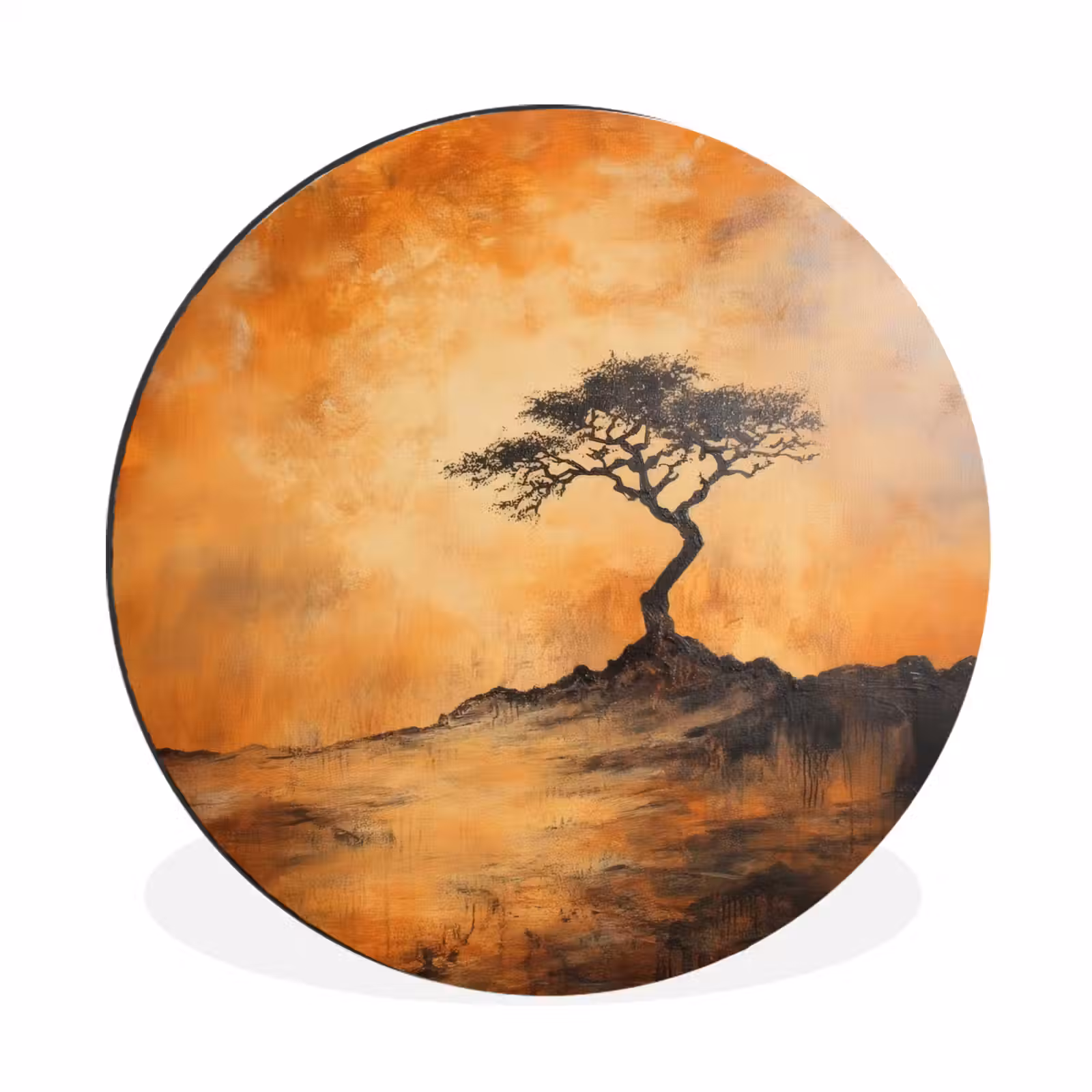 Wandcirkel - Aluminium - Boom - Landschap - Oranje — 1