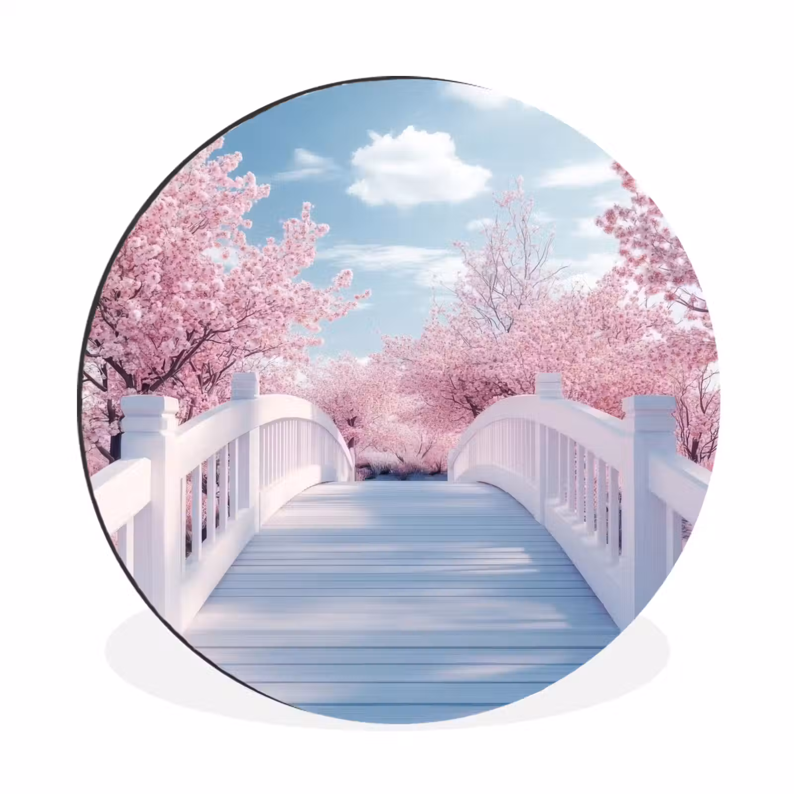 Wandcirkel - Aluminium - Brug - Kersenbomen - Wit — 1