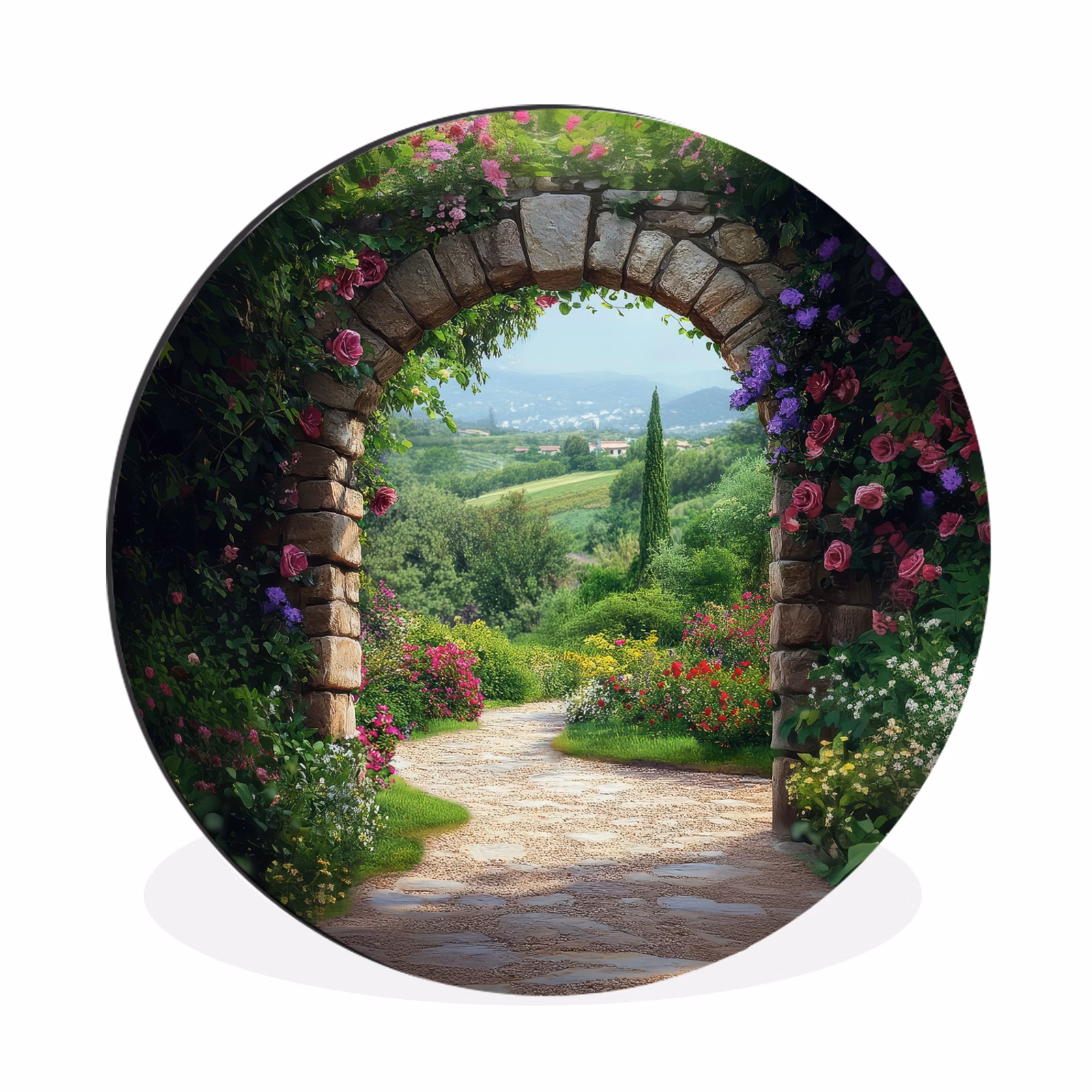 Wandcirkel - Aluminium - Doorkijk - Landschap - Bloemen - Pad - Uitzicht — 1