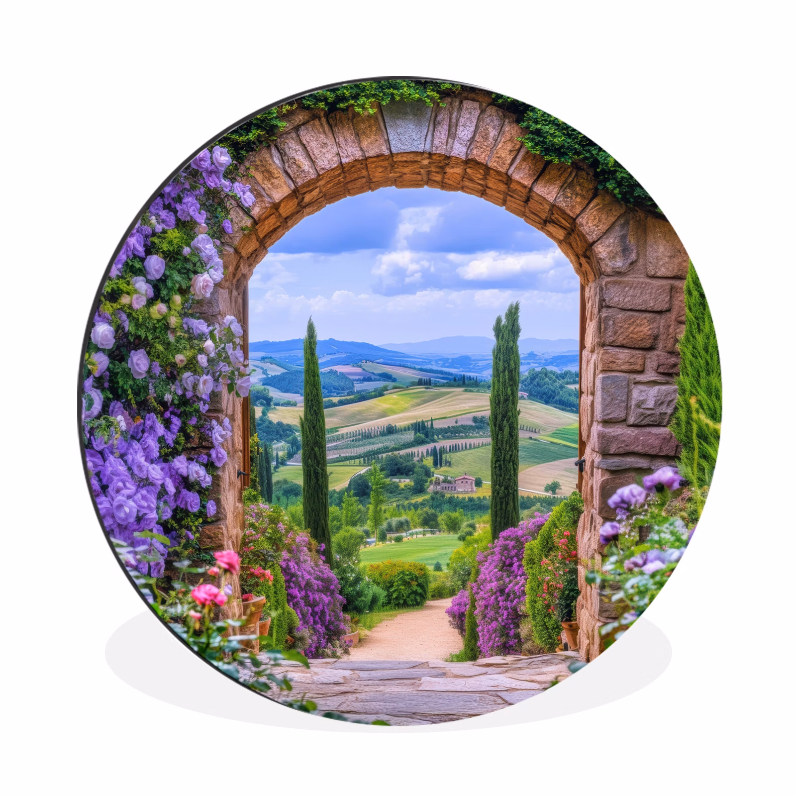 Wandcirkel - Aluminium - Doorkijk - Toscane - Landschap - Poort — 1