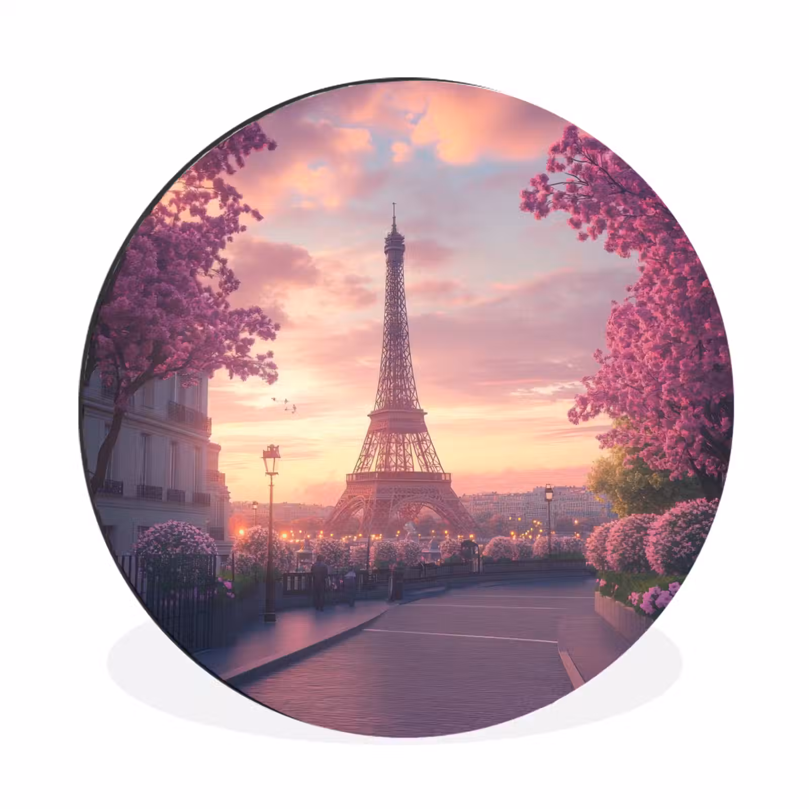 Wandcirkel - Aluminium - Eiffeltoren - Parijs - Roze — 1