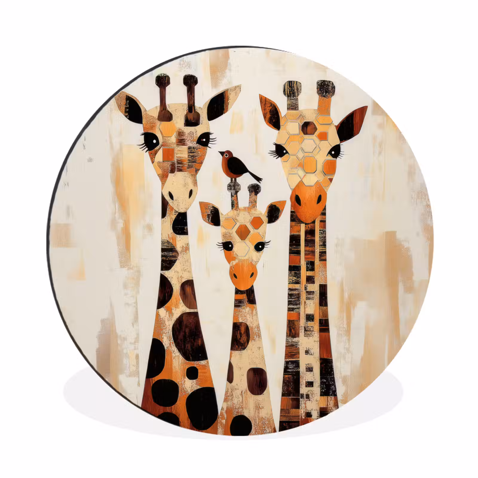Wandcirkel - Aluminium - Giraffen - Cartoon - Crème — 1