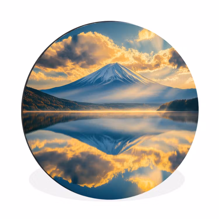Wandcirkel - Aluminium - Berg - Rivier - Zonsondergang — 1