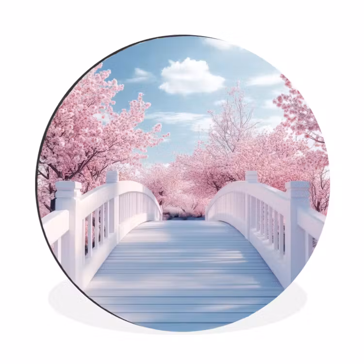 Wandcirkel - Aluminium - Brug - Kersenbomen - Wit — 1