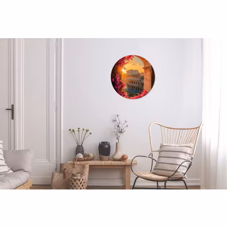 Wandcirkel - Aluminium - Colosseum - Rome - Roze Bloemen — 2