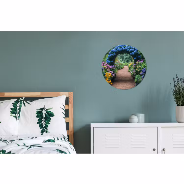Wandcirkel - Aluminium - Doorkijk - Bloemen - Hortensia - Pad — 4