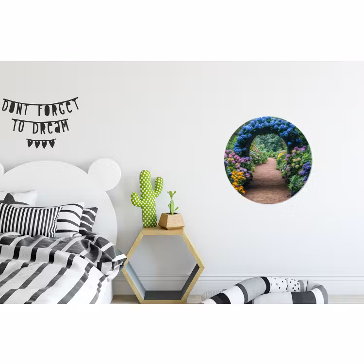 Wandcirkel - Aluminium - Doorkijk - Bloemen - Hortensia - Pad — 5