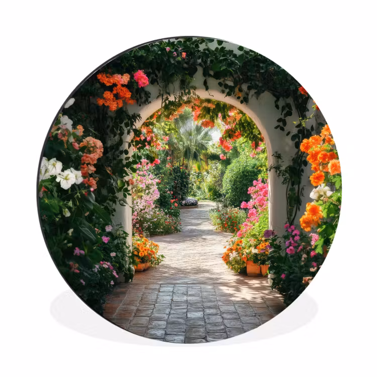Wandcirkel - Aluminium - Doorkijk - Bloemen - Natuur - Bloementuin — 1