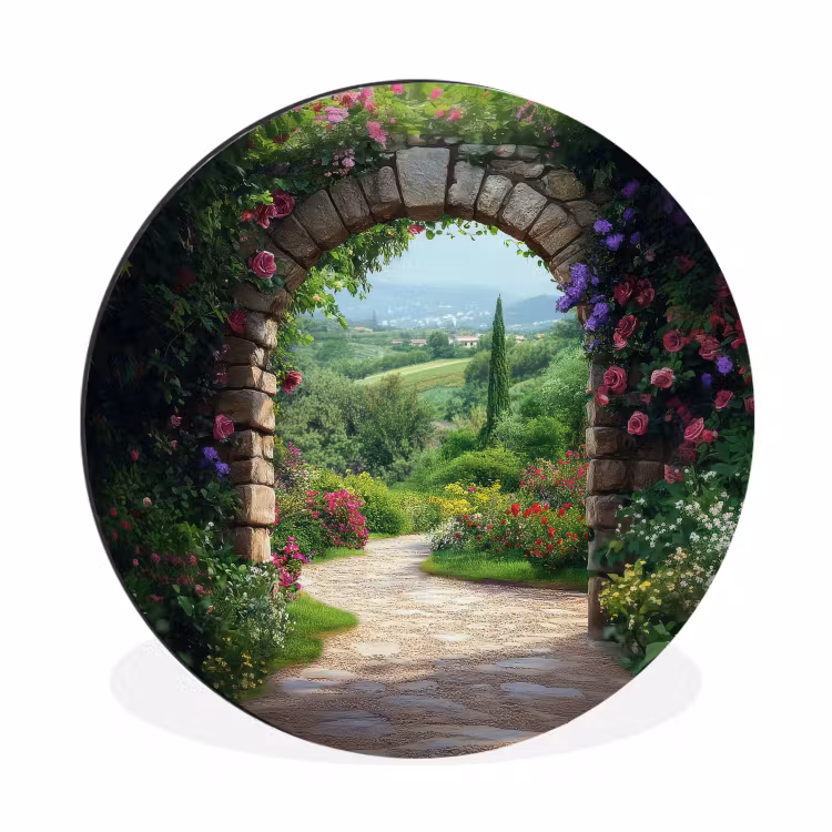 Wandcirkel - Aluminium - Doorkijk - Landschap - Bloemen - Pad - Uitzicht — 1
