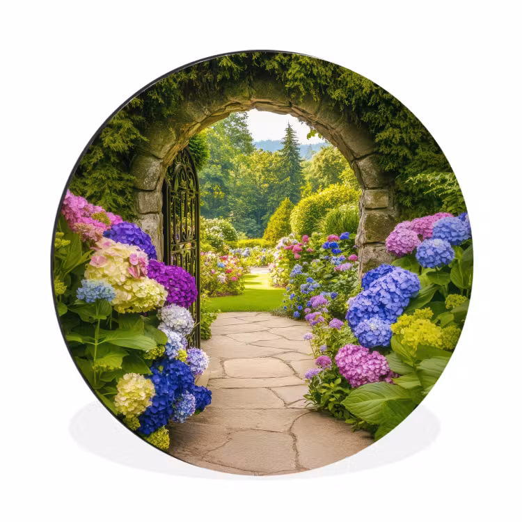 Wandcirkel - Aluminium - Doorkijk - Poort - Hortensia - Bloementuin — 1