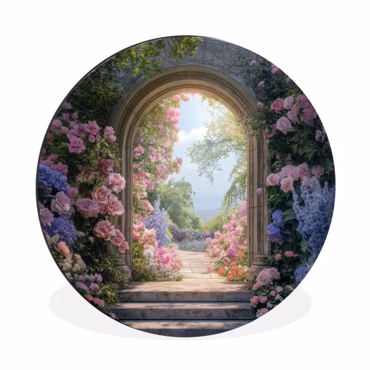 Wandcirkel - Aluminium - Doorkijk - Rozen - Vintage - Bloemen — 1