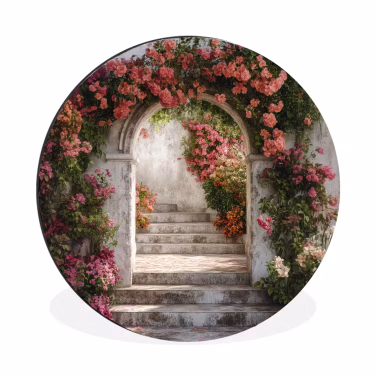 Wandcirkel - Aluminium - Doorkijk - Rozen - Vintage - Poort — 1