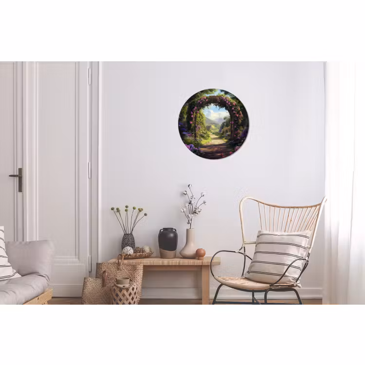 Wandcirkel - Aluminium - Doorkijk - Rozenboog - Uitzicht - Landschap - Bloemen — 2
